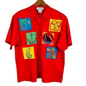 Vintage Santoria x Diffusions Linen Blend Button Up Shirt Blouse Coastal - M